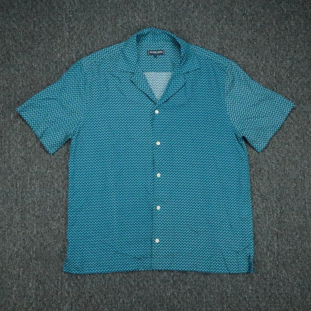 Frescobol Carioca Shirt Mens Medium Blue Geo Print Short Sleeve Camp Collar
